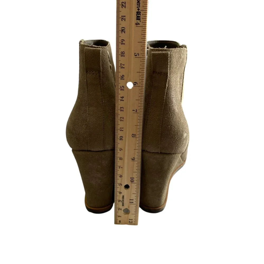 Linea‎ Paolo Suede Leather Wedge Ankle Booties Womens 9M Taupe Shimmer Zipper